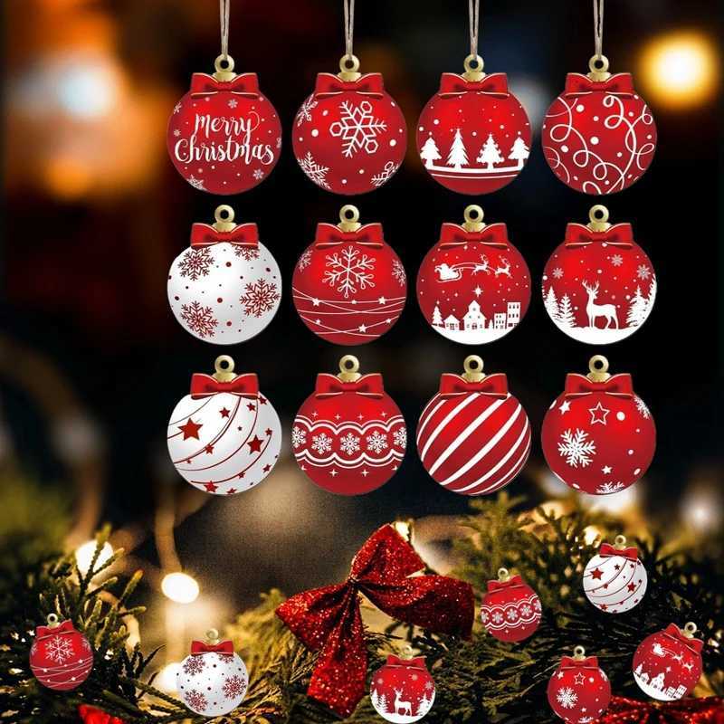 12/24/36PCS Christmas Balls Ornament Wood Christmas Tree Red Ball Pendant New Year Christmas Decoration Navidad Hanging Decor W251107