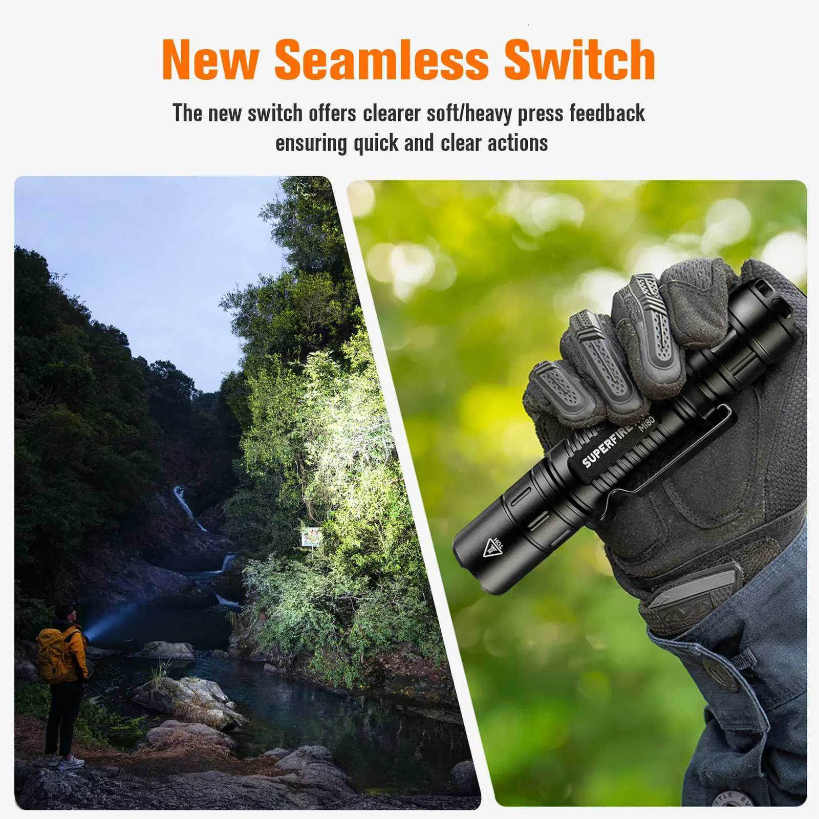 SUPERFIRE MI80 EDC Tactical Flashlight Super Bright LED Torch 5 Modes Portable Camping Outdoor Lighting Waterproof LanternW251106