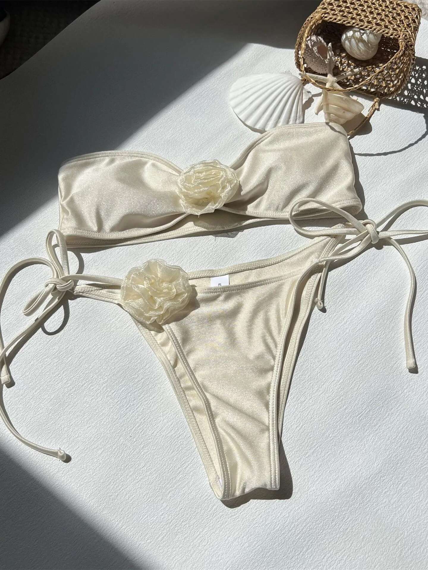 Dongdumaoyi Sexy Bandeau Bikini Women Pink D Floral Design Push Up Micro Swimsuit Brazilian Beach Bathing Suit Tie Side Thong Swimwear