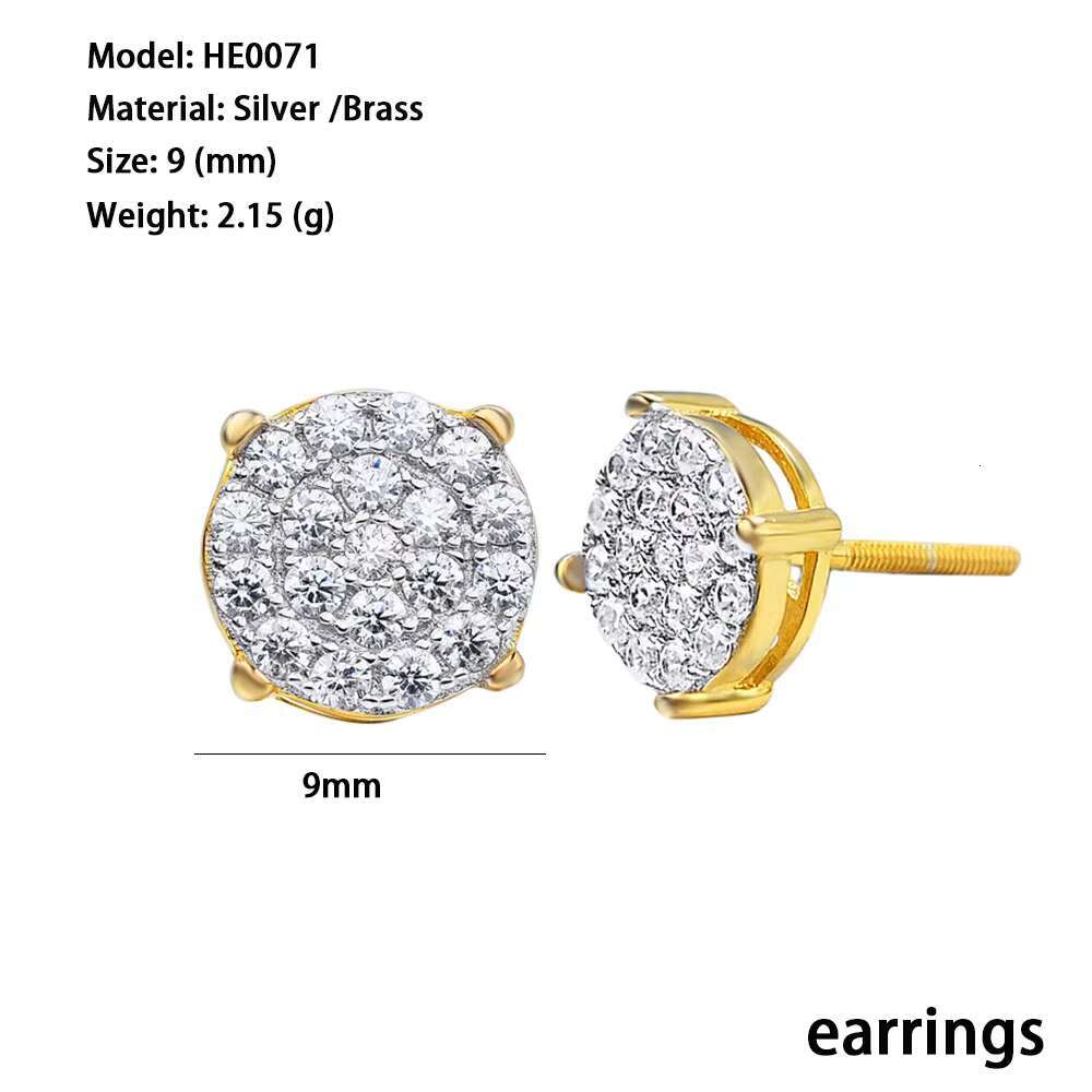 Wholesale Hip Hop Jewelry Ice Out Cubic Zirconia Diamond 925 Sterling Silver Gold Plated Stud Earring for Men