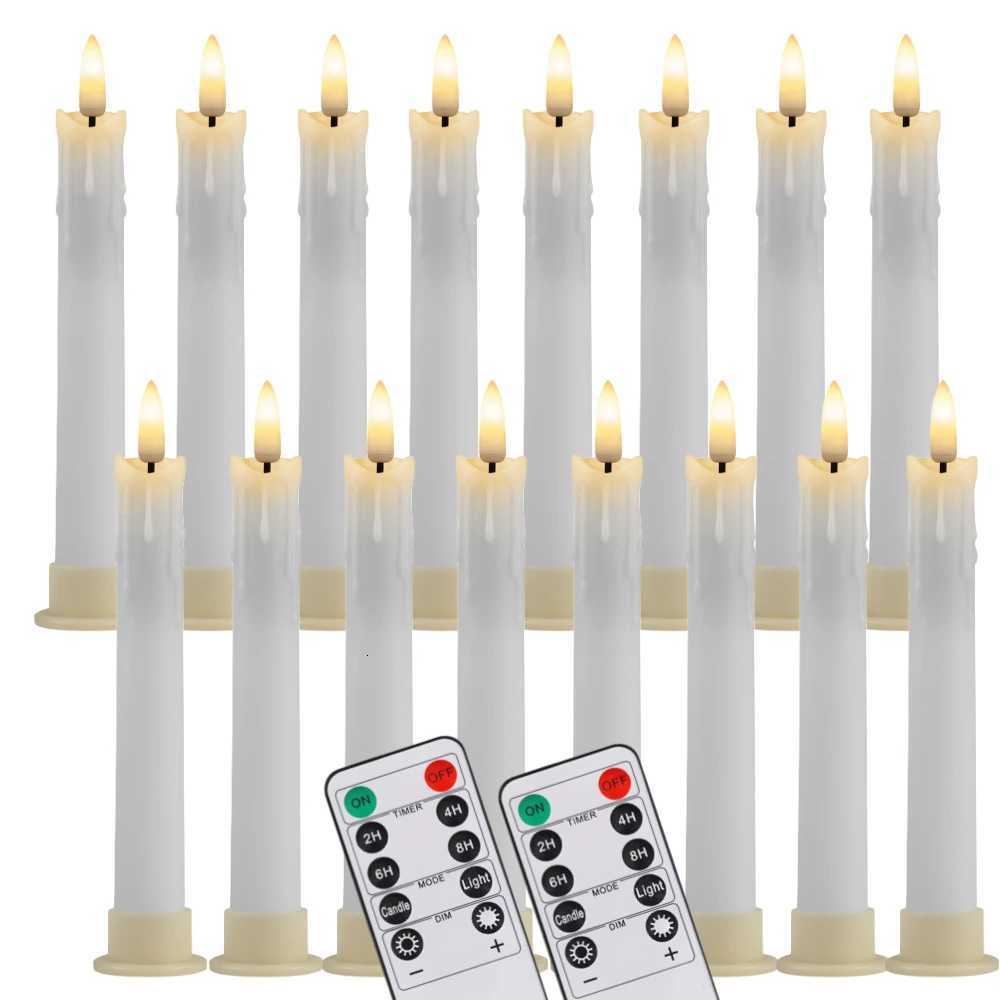 6/12Pc 66inch LED Flameless Taper Candles with Remote Flickering CandleSticks Plastic Window Candles for Halloween Christmas W251107