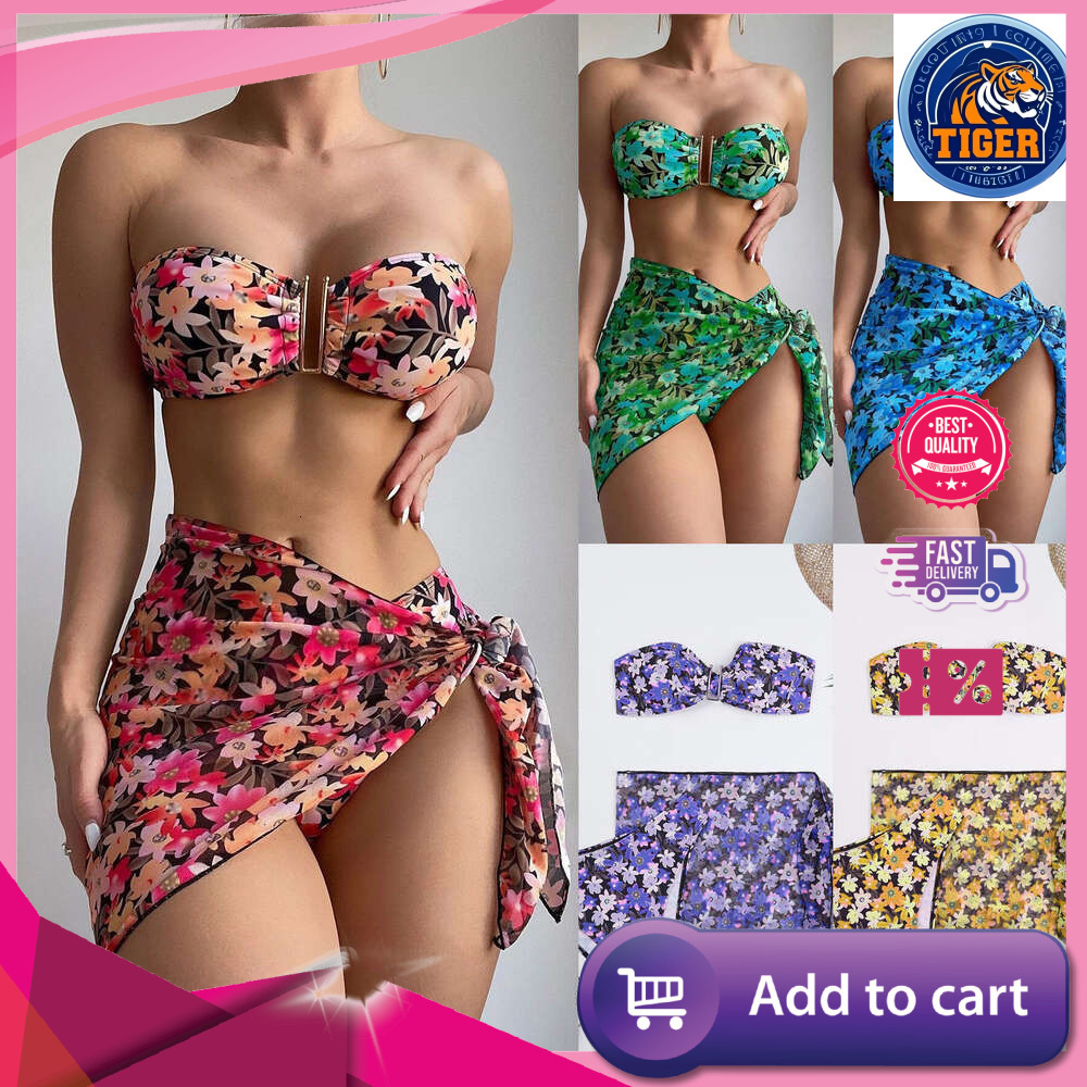 Ddmytiger Women S Split Metal U Shaped Bikini BIKINI Three Piece Printed Swimwear H