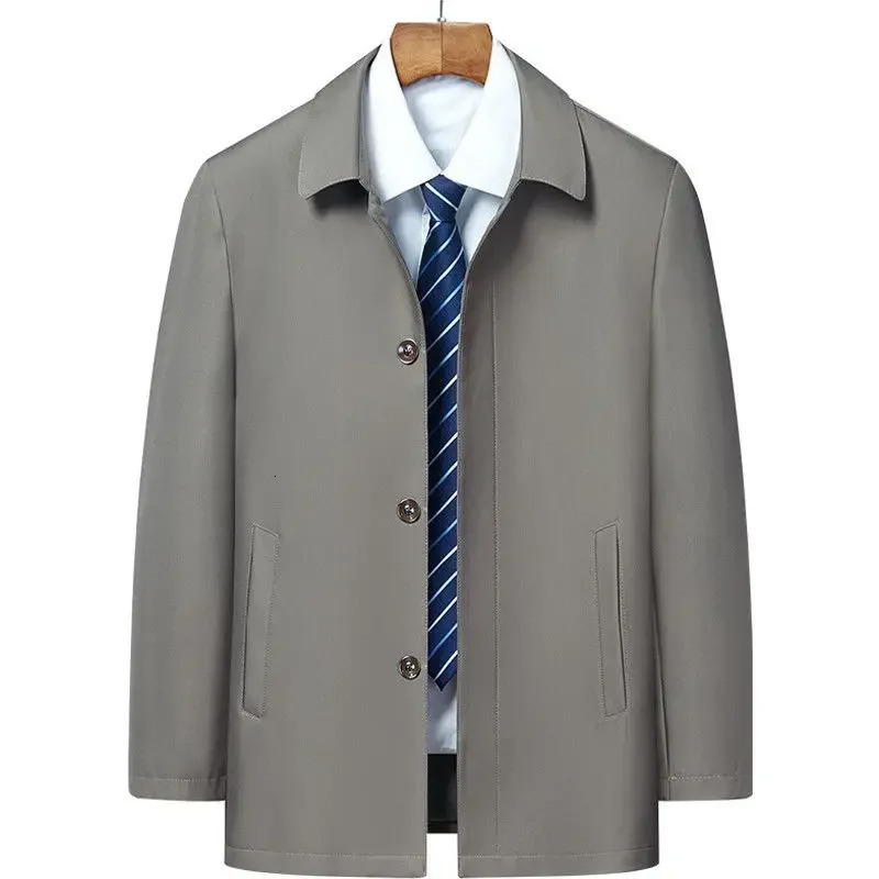 Casual Business Collar Windshield Jacket Mens Coats High Quality Spring Trench Solid Color Medium Length 250313