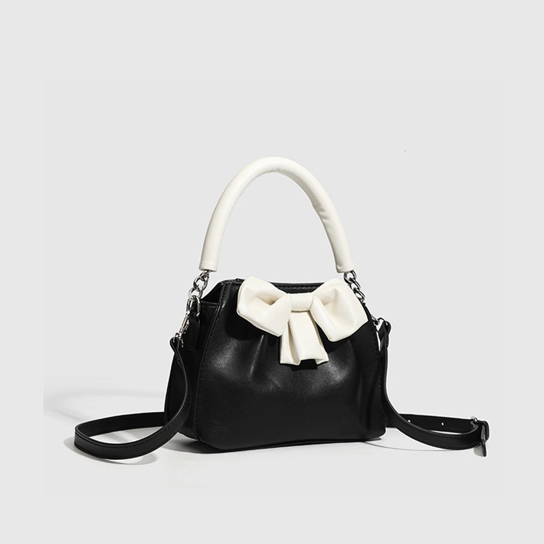 2025 New Black and White Striped Bow Handbag Fashion Elegant Commuter Tote Bag Womens Multi-functional Shoulder Cross-body Bag R251107