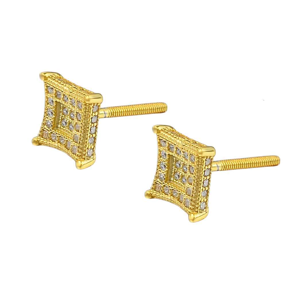 Hip Hop Designs 14K Gold Plated Studded Iec Out VVS Moissanite Diamond 925 Silver Square Stud Earrings for Men