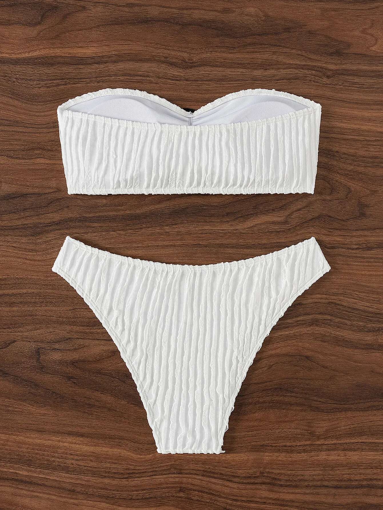 Dongdumaoyi Sexy D Floral Bikini Set Women White Pleate Bandeau Push Up Micro Swimsuit Brazilian Beach Bathing Suit Thong Swimwear