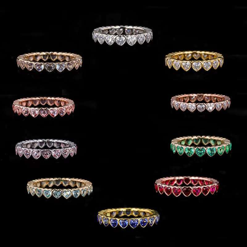 Starsgem Silver Plated Gold Heart Shape Eternity 3*3MM Moissanite Sapphire Eternity Band