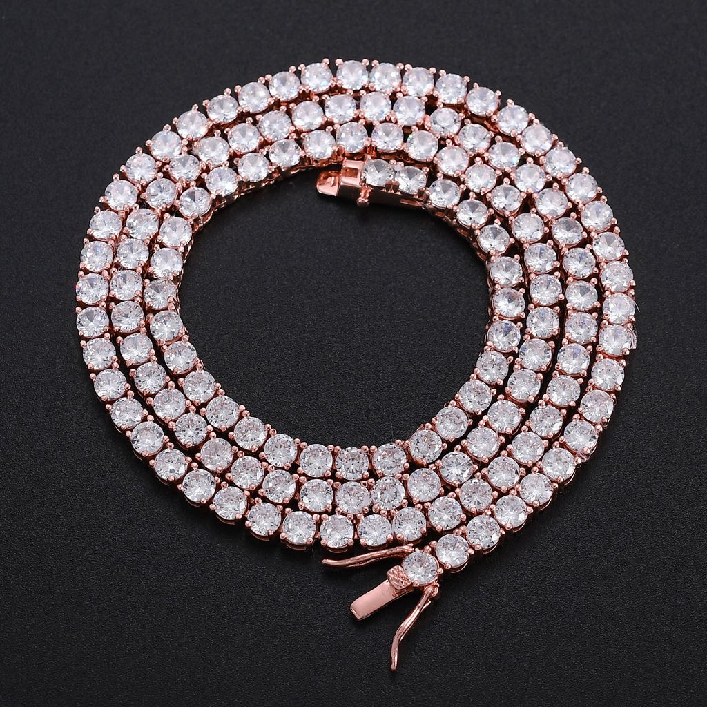 3mm 4mm Brass Cubic Zircon Tennis Chain 1 Row Necklace Hip hop Jewelry Men CZ Necklace Iced Out BC019