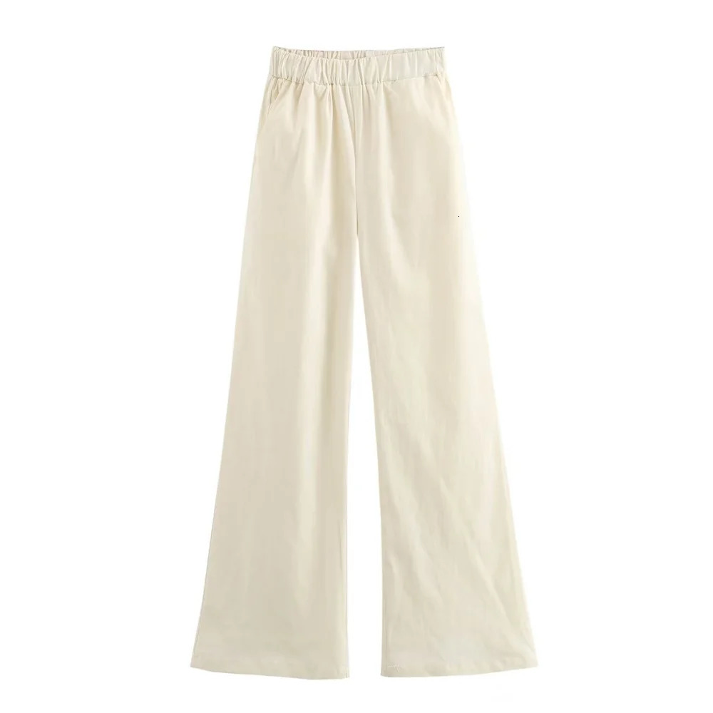 ZA summer womens all cotton casual slim fit Vneck single breasted vest and wide leg pants set 250407