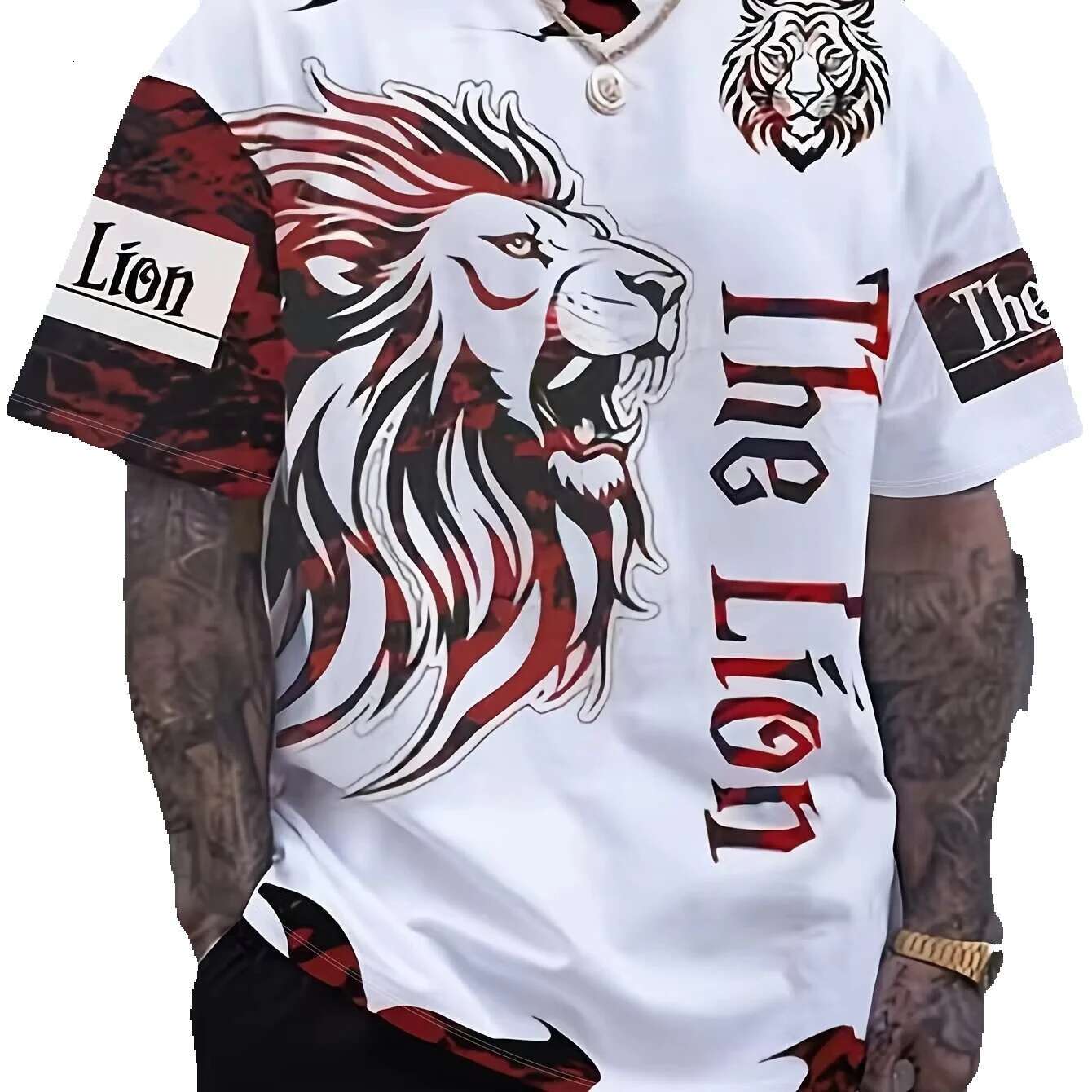 Beautiful 3D printed lion print men's short sleeved round neck T-shirt, soft and breathable, sweat absorbing