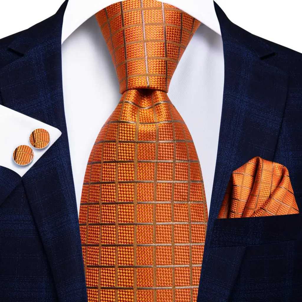 Hi-Tie Designer Orange Paisley Silk Wedding Tie For Men Handky Cufflink Gift Mens Necktie Fashion Business Party Dropshiping X250407