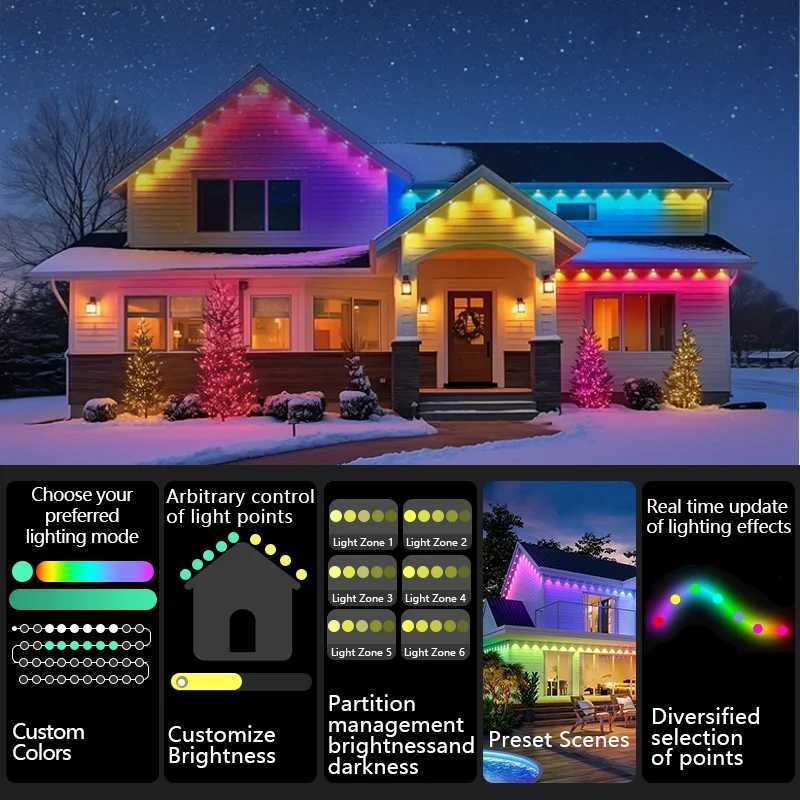 150ft 100ft 50ft Permanent Outdoor Lights Smart RGBIC Outdoor Lights with 75 Scene Modes String Lights with 90 LEDs for Garden W251107