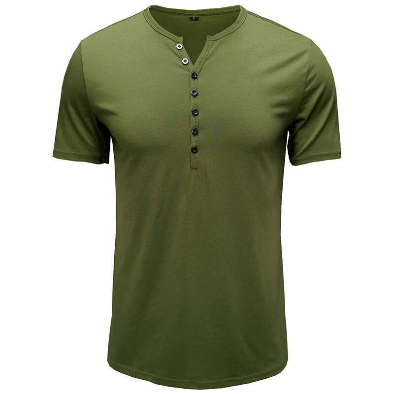 summer clothing, European and American Henry shirt, short sleeved men T-shirt, solid color top, 2025 new casual fashion trend clothing