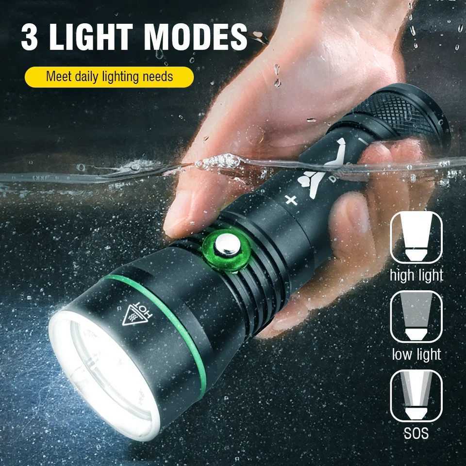 BORUiT S3 XHP50 LED Scuba Diving Flashlight 1500LM Super Bright Underwater 100M Torch IPX8 Waterproof Spearfishing LanternW251106