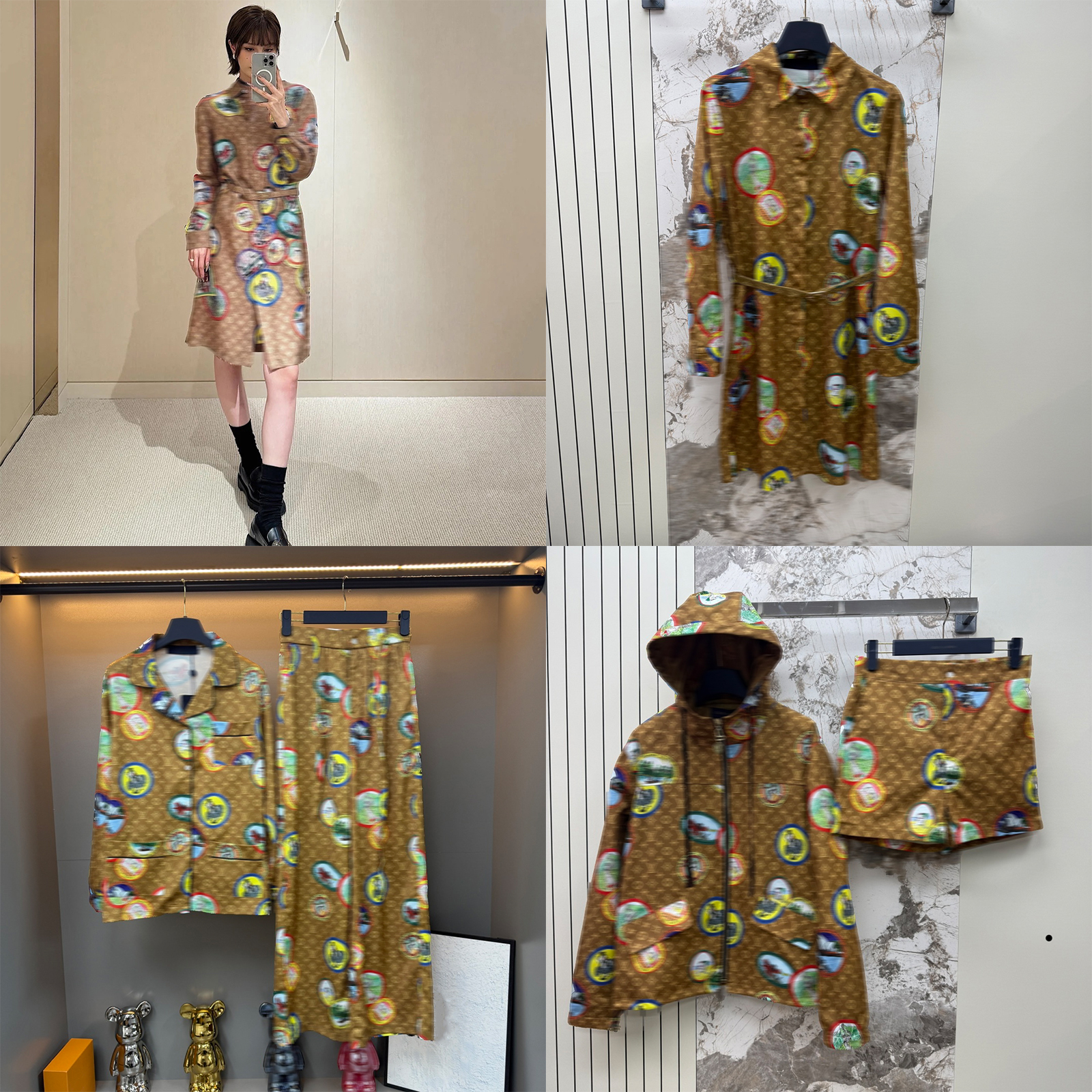 Designer Womens Two Piece Pants Pajamas Luxury Full Letter Badge Pattern Print Zip Hooded Jacket Shorts Set Slim Silk Dress for Women