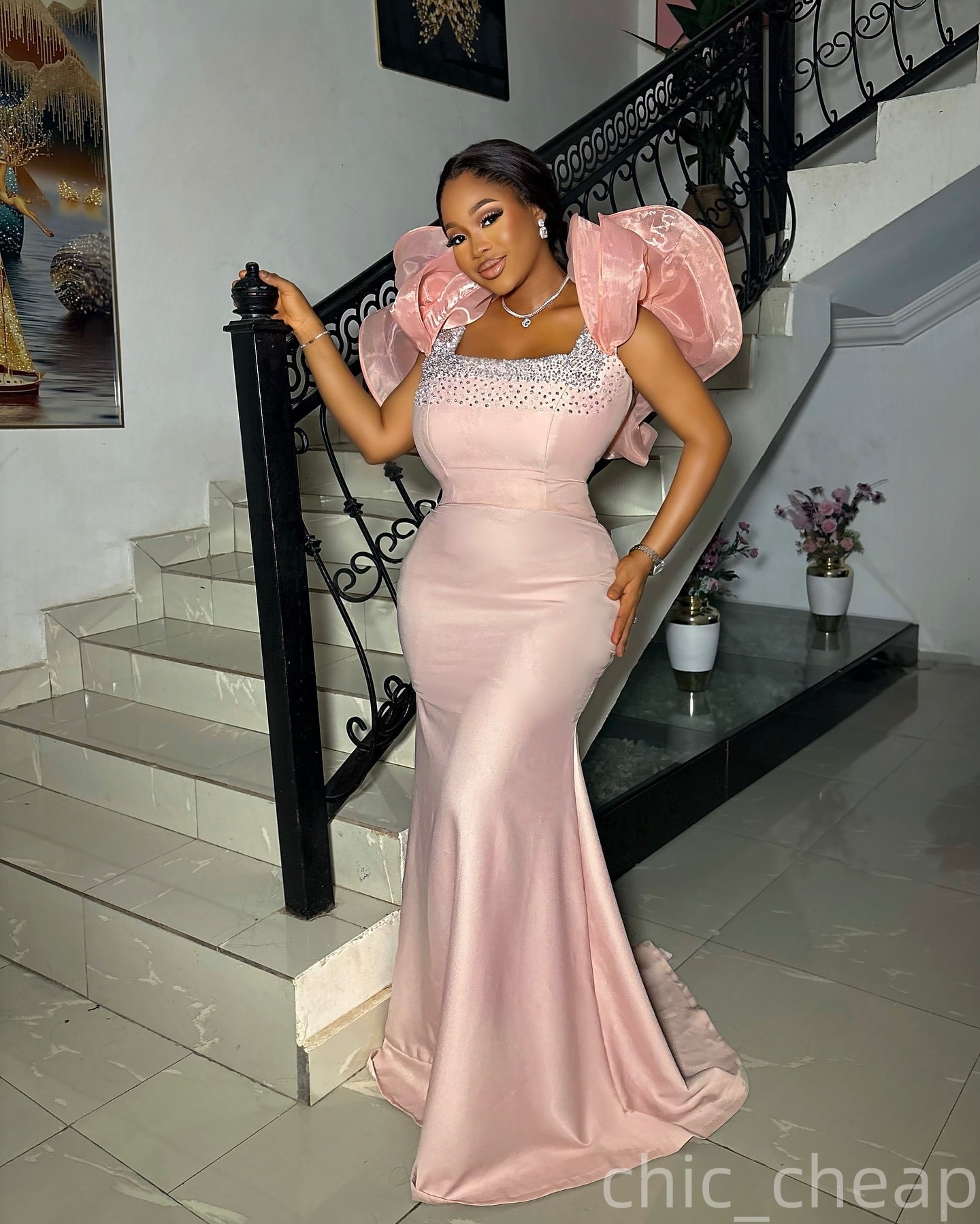 Aso Ebi Pink Mermaid Prom Dresses 2026 Beaded Spaghetti Satin Evening Formal Party Second Birthday Engagement Gowns Plus Size Dress For Special Occasi