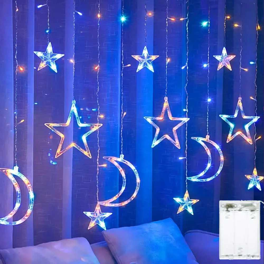 35m Star Moon LED Curtain String Light Battery Power Christmas Garland Fairy Lamp for Outdoor Garden Wedding Xmas NewYear Decor W251107