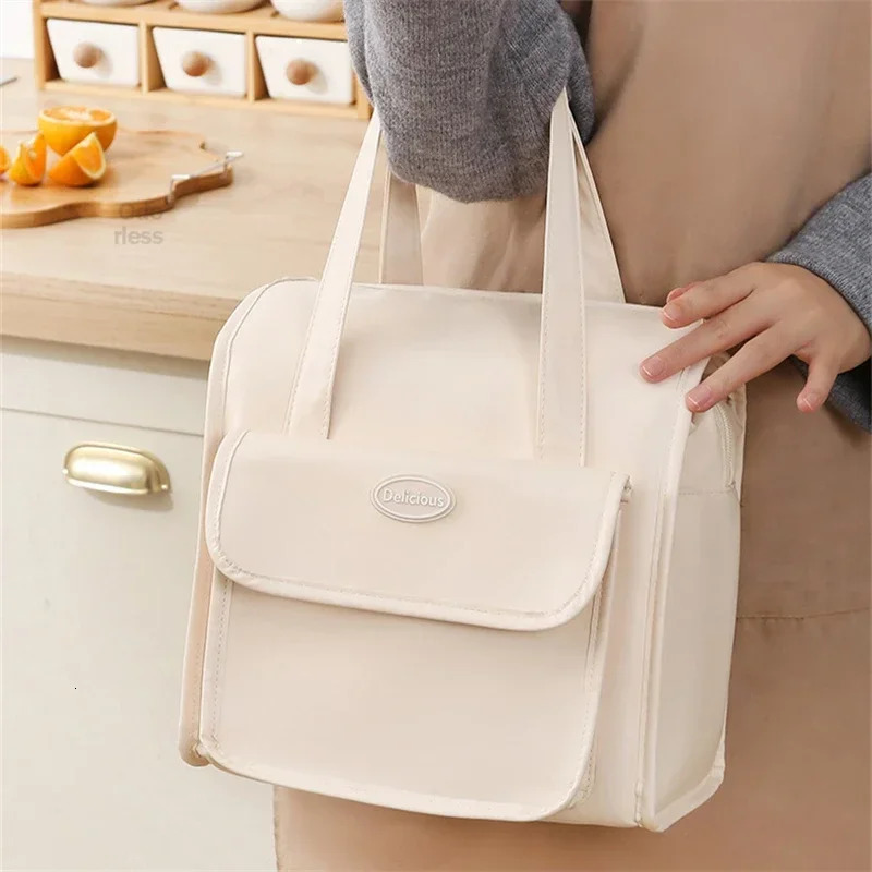 Thick waterproof PU leather lunch bag PEVA lined cooler office desk bento box thermal insulation portable 250401