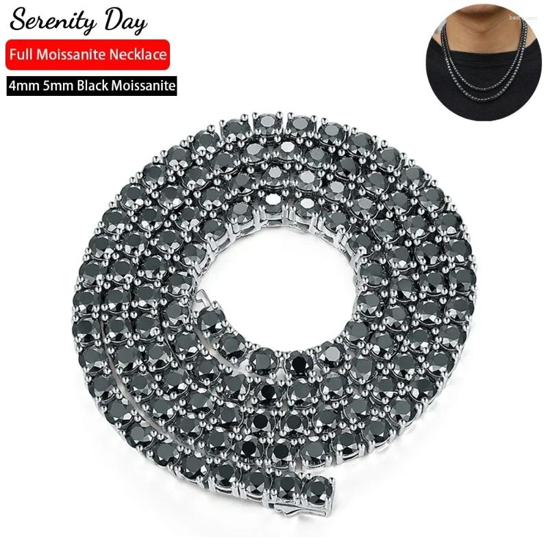 OACOCA Pendants Real 4mm 5mm Black Full Moissanite Tennis Necklace For Women And Men S925 Sterling Silver Neck Chain Plate 18K Gold Fine Jewelry