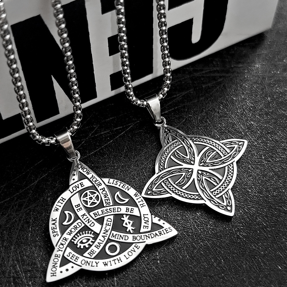 New Personalized Hip Hop Celtic Viking Triangle Men's Trendy Titanium Steel Pendant Star Moon Fan Necklace