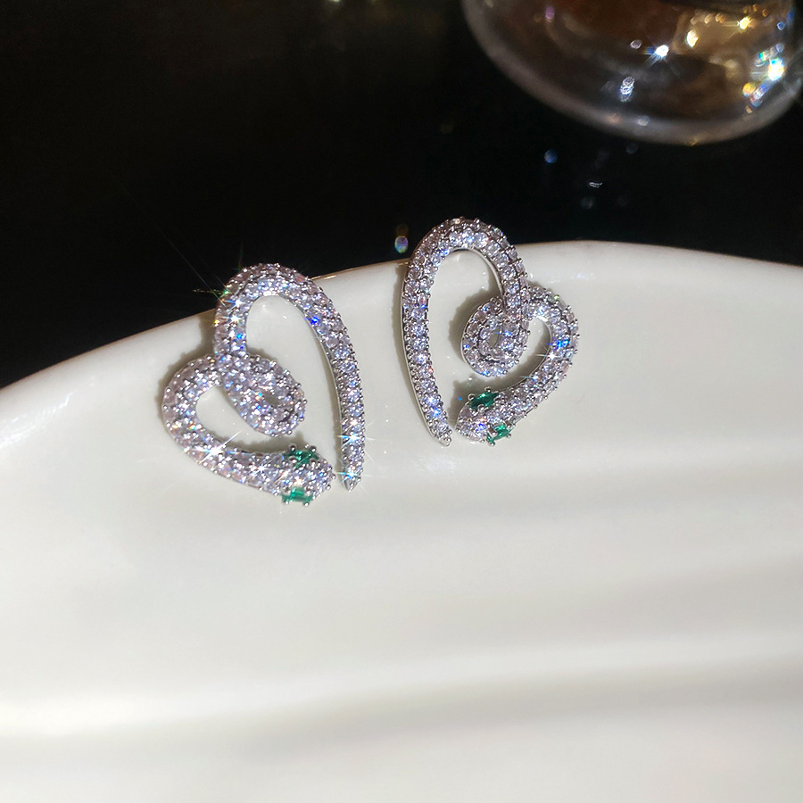 Silver Needle Zircon Snake-Shaped Heart Light Luxury High-End Feel Elegant Versatile Earrings Design Sense Niche Ear Jewelry Wholesale - view 5