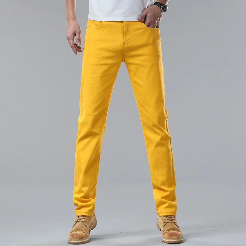 2024 white jeans mens wear Trouser 98 cotton mid waist ultrathin pencil pants stretch fashion personality 250401
