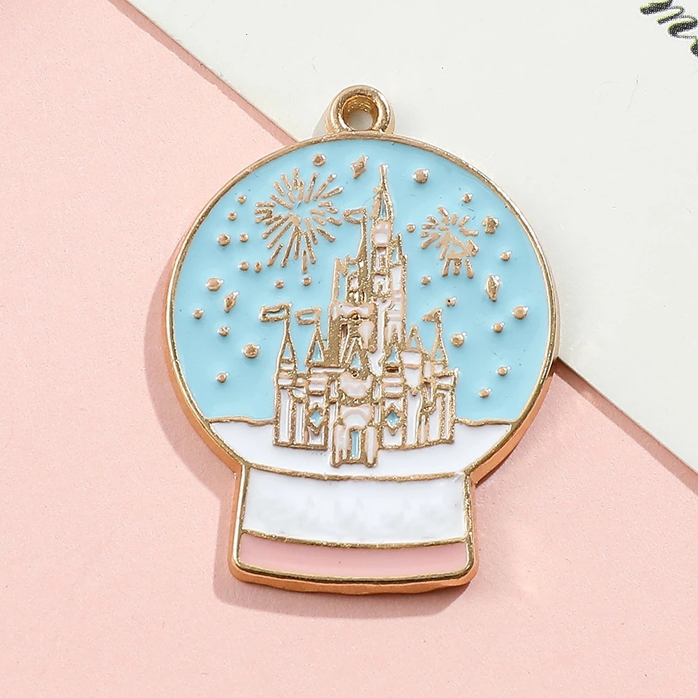 10 piecesbatch of cute castle crystal balls enamel amulets jewelry accessories DIY earrings making bracelets pendants 250325