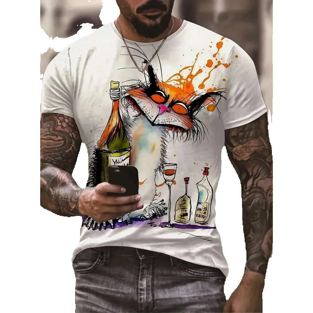 Summer casual short sleeved cartoon 3D printing fun animal T-shirt fashionable street men's clothing