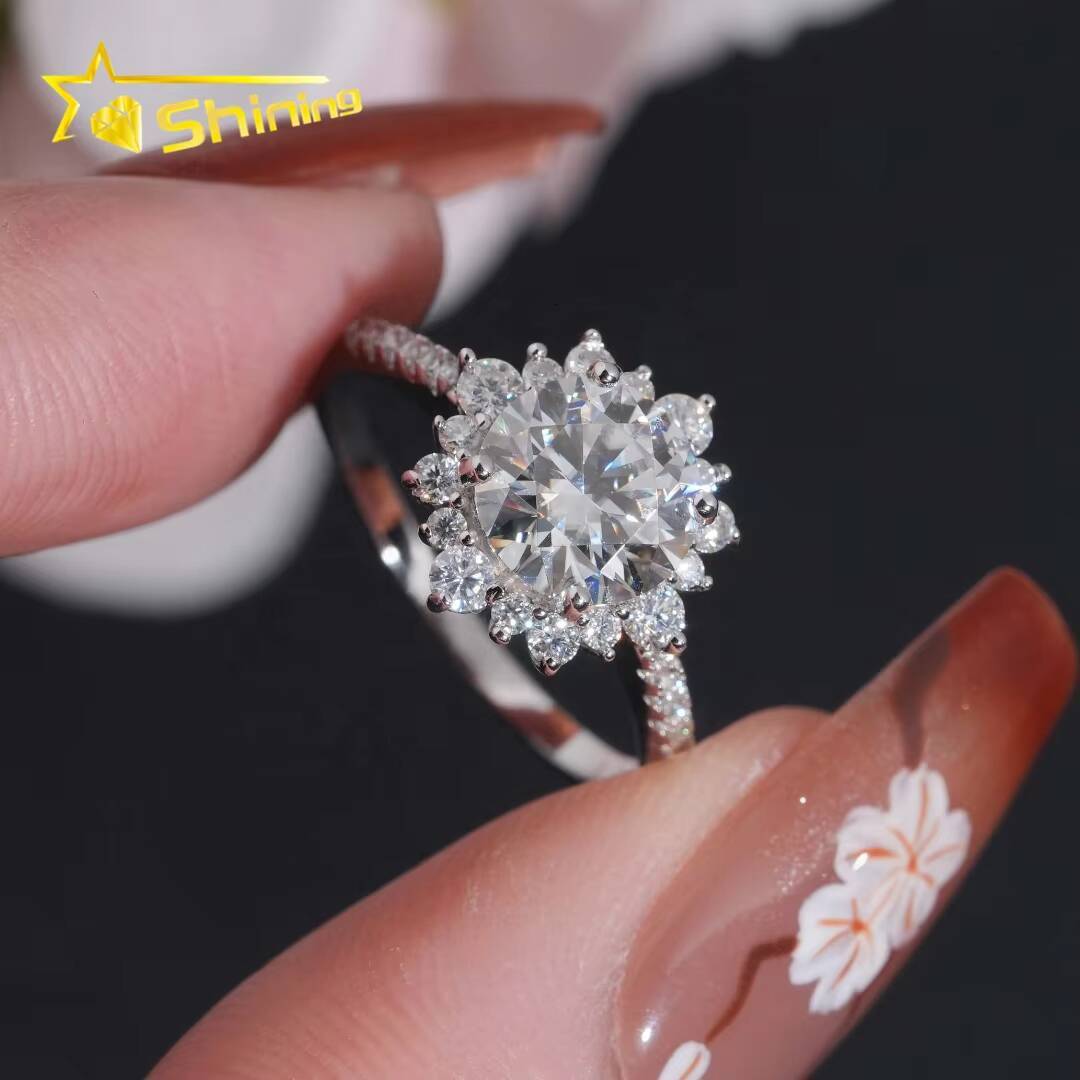 Pass Diamond Tester GRA Certified 925 Sterling Silver Round 2ct Moissanite Engagement Rings for Women