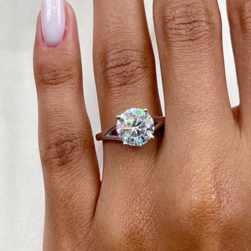Jewelry 18K 14K White Gold 3.0 Carat Round Shape E VS1 Lab Diamond Solitaire Split Engagement Ring Pt950 Available Wedding Gold Ring For Women