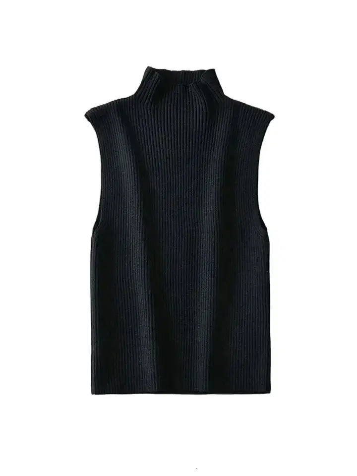 TRZA Womens Fashion Set Basic Ribbed Knitted Tank Top Retro High Neck Sleeveless Camis 250407