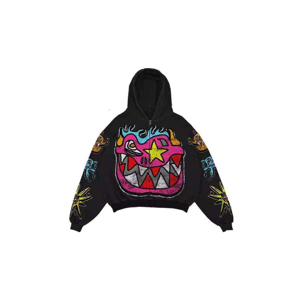 Cartoon print Y2K unisex loose pullover hoodie