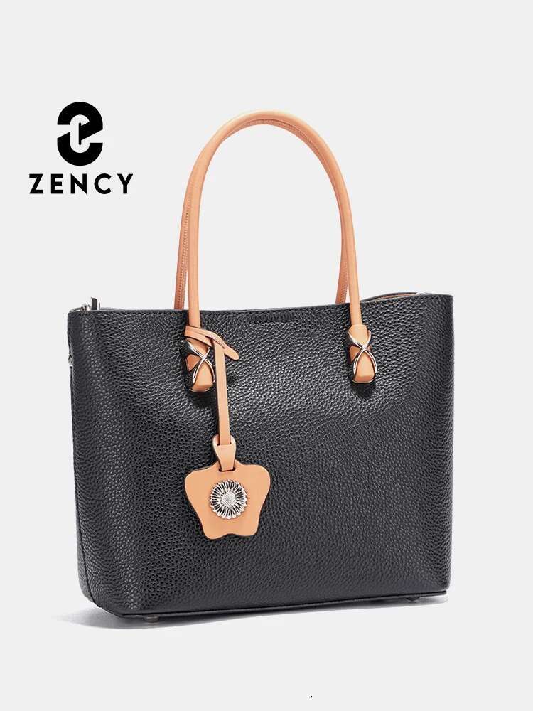 Zency Genuine Leather Handbag For Women Casual Shoulder Tote Large Capacity Designer Shopping Bag 2024 Trendy Cross Body