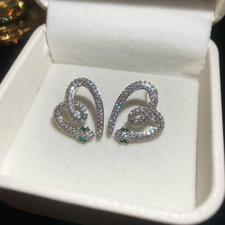 Silver Needle Zircon Snake-Shaped Heart Light Luxury High-End Feel Elegant Versatile Earrings Design Sense Niche Ear Jewelry Wholesale - view 3