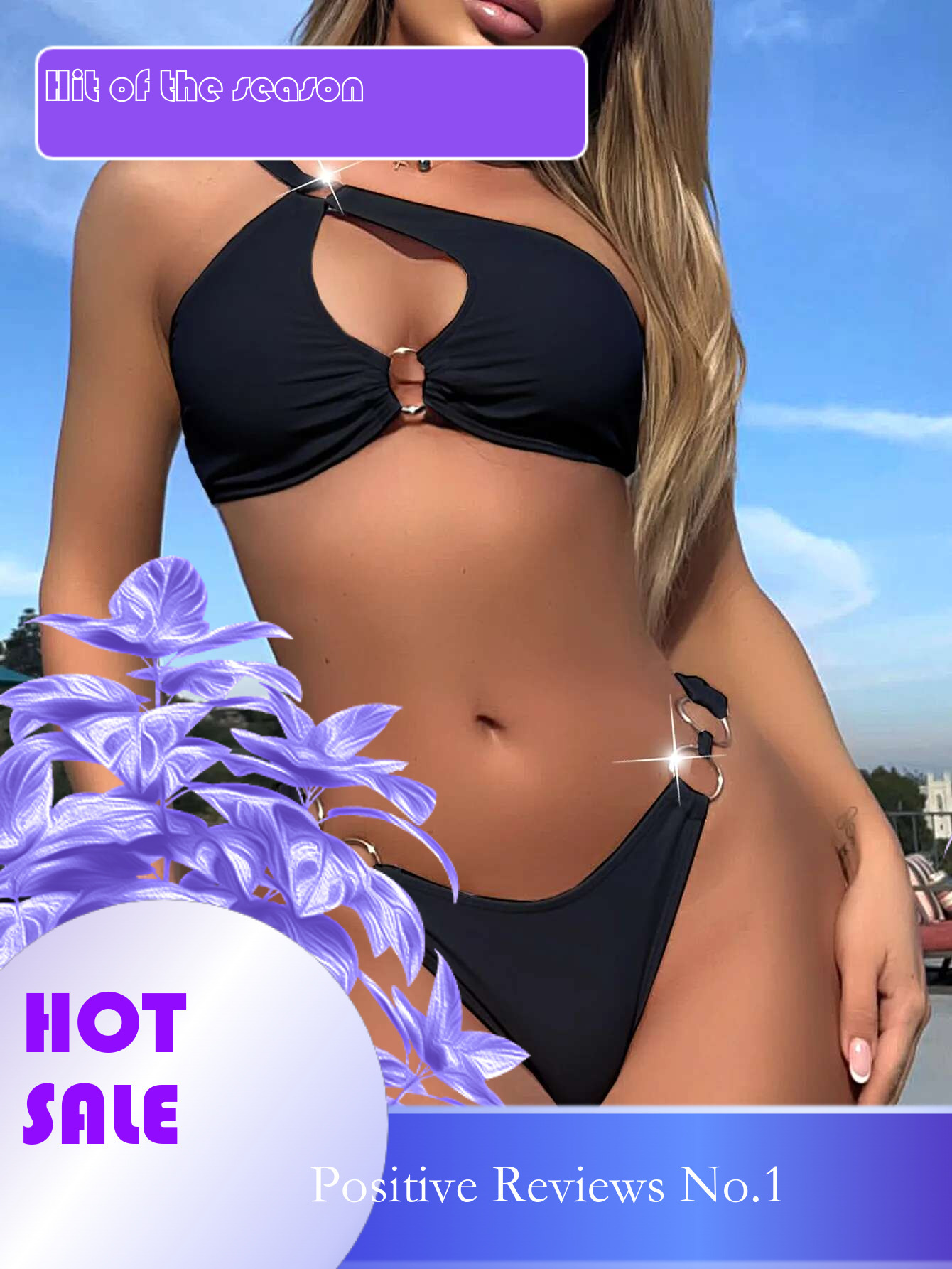 Dongdumaoyi Sexy One Shoulder Bikini Set Women Black Hollow Out Ring Linked Push Up Micro Swimwear Summer Bathing Suit Thong Swimsuit