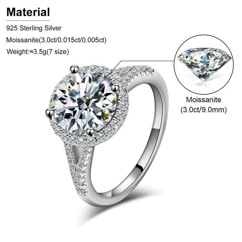 Fine Jewelry Eernity 3ct 9mm Moissanite Ring 925 Sterling Silver Iced Out Engagement Ring for Men Women