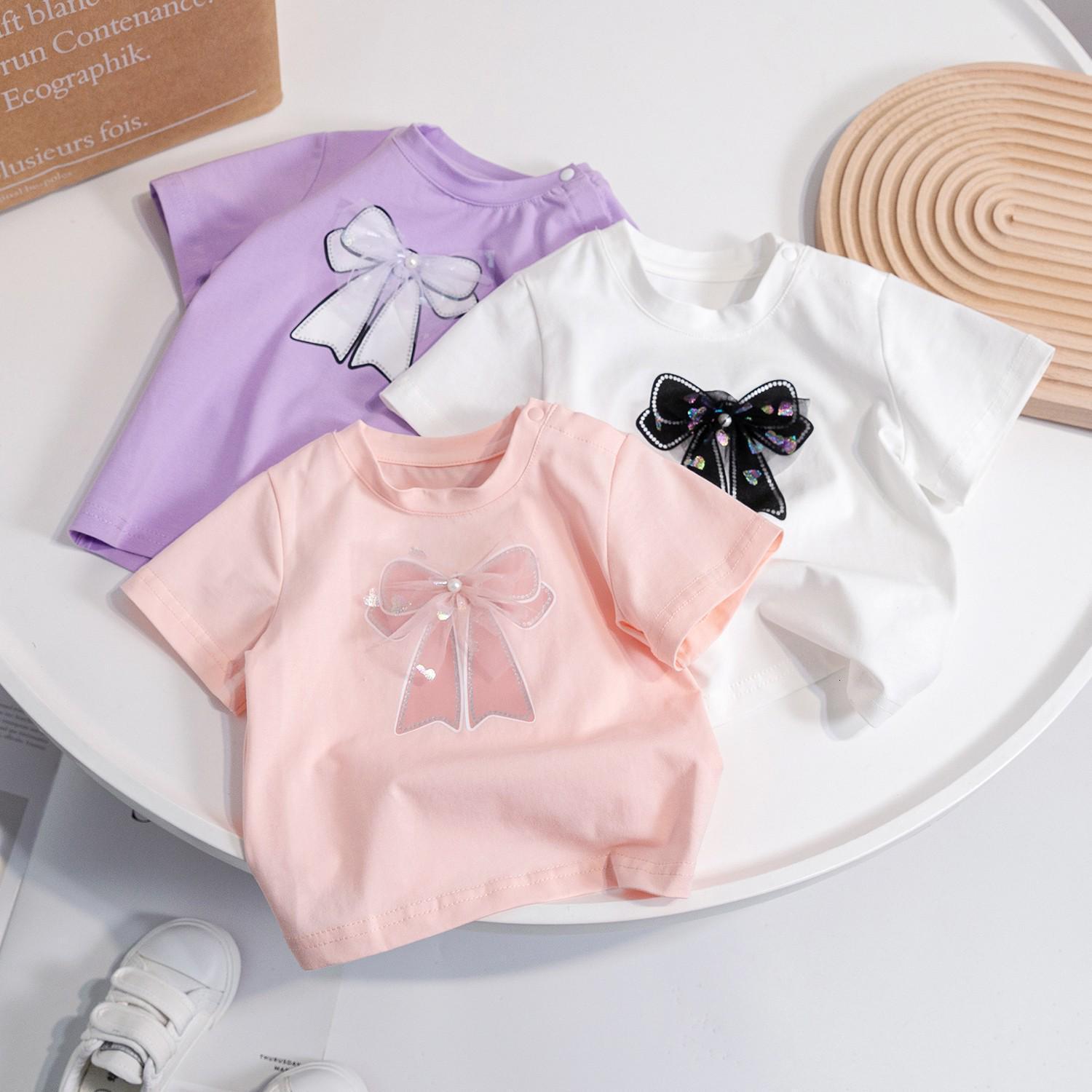Ddmyshoesvip Buy 1 get 1 free Girls Children S Summer Short Sleeved Candy Colored Simple Mesh Bow Sweet T Shirt