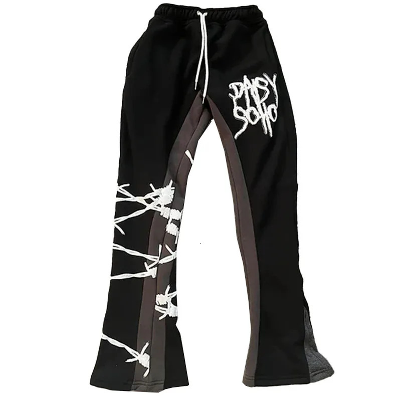 Y2K hiphop European and American trend loose rope sweater letter printing splicing casual high street 250403