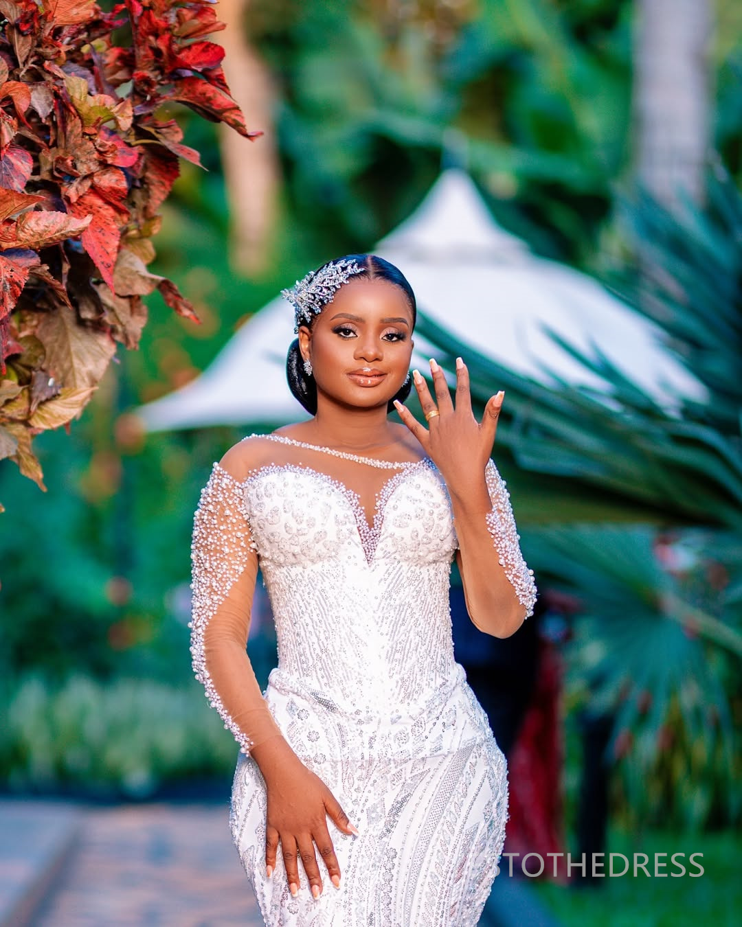 2025 Plus Size Mermaid Wedding Dress For Bride Bridal Gowns Long Sleeves Sheer Neck Long Sleeves Beaded Lace Tiered Tulle Wedding Gowns For African Bl