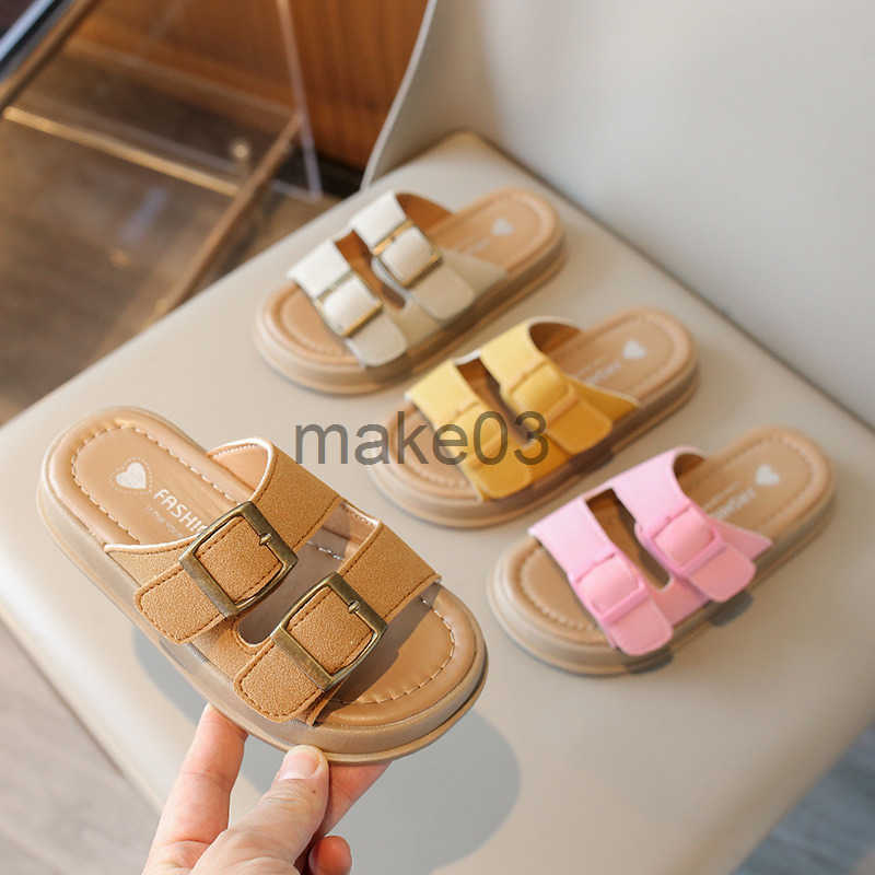 Childrens slippers 2025 summer new style girls beach shoes boys casual soft sole medium large size for children to wear on the outside with a straight