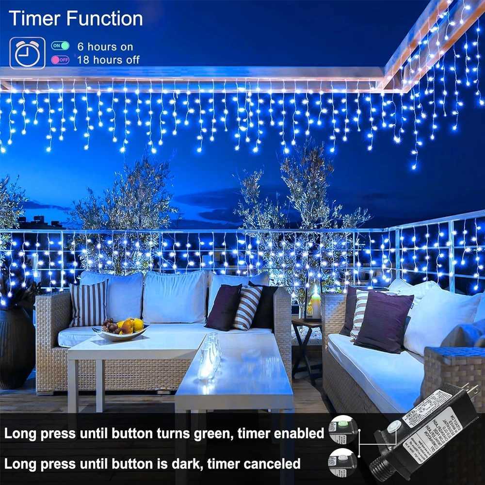 65/20M 200/LED Icicle String Lights Christmas 40Drops 8 Modes Plug in Curtain Waterproof for Holiday Wedding Party Home Garden W251107
