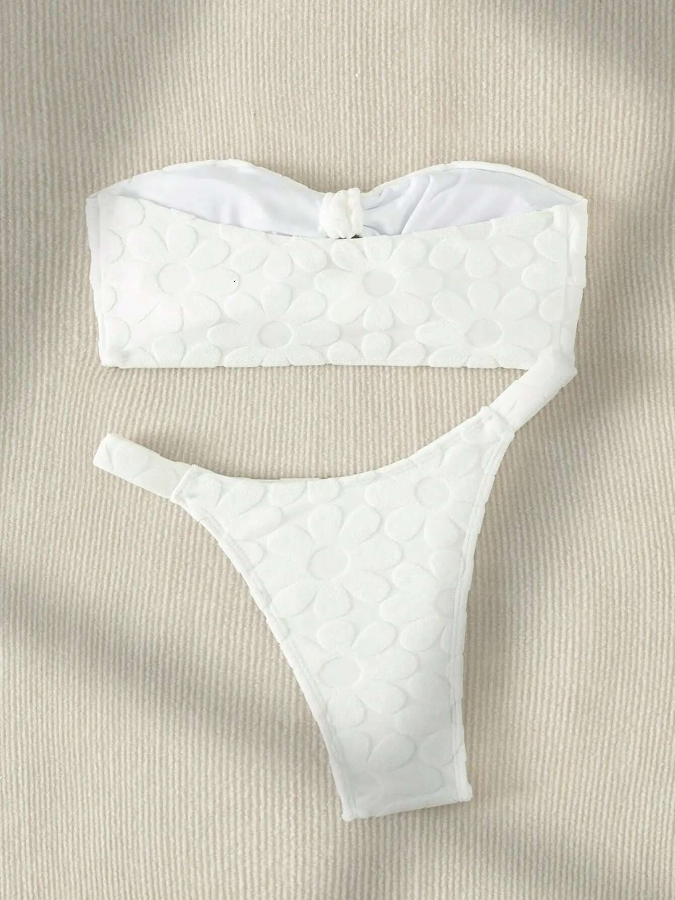 Dongdumaoyi Sexy White Bandeau Bikinis Sets Women Hollow Out Tie Bow Push Up Micro Swimsuit Brazilian Beach Bathing Suit Thong Swimwear