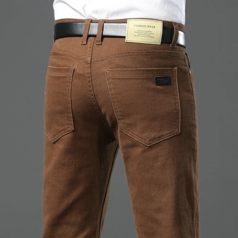 Classic style 3color autumn mens ultrathin brown jeans highquality business casual high stretch denim pants Trouser 250401