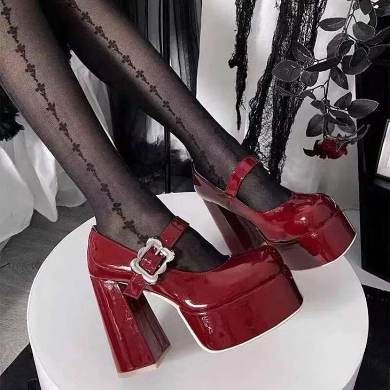 Super High New Round Head Shallow Mouth Metal Buckle Thick Heel Waterproof Platform Mary Jane Women's Shoes