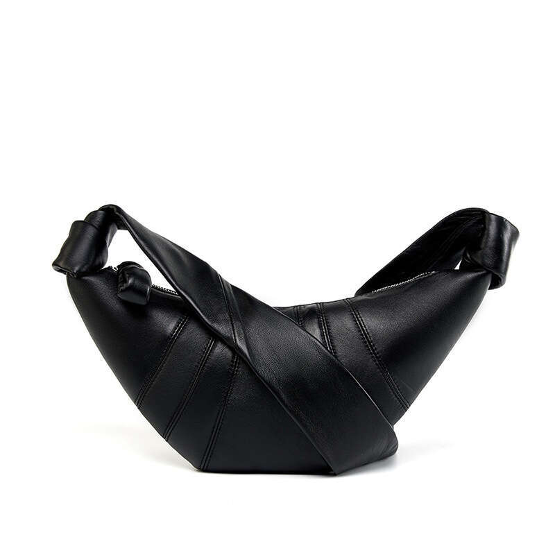Design sense: French niche top layer lambskin croissant, lazy feeg, cow horn one shoulder diagonal cross dumpg bun, women's 2025 new style, uniqu