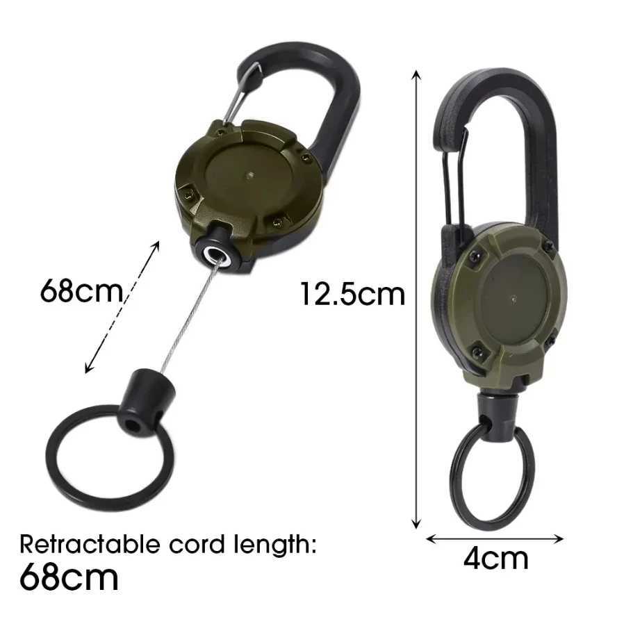 Retractable Heavy Duty Pull Reel Carabiner Key Chains Strong Steel Wire Rope Buckle Spring Key Ring Outdoor Sporty Keychain ToolW251106