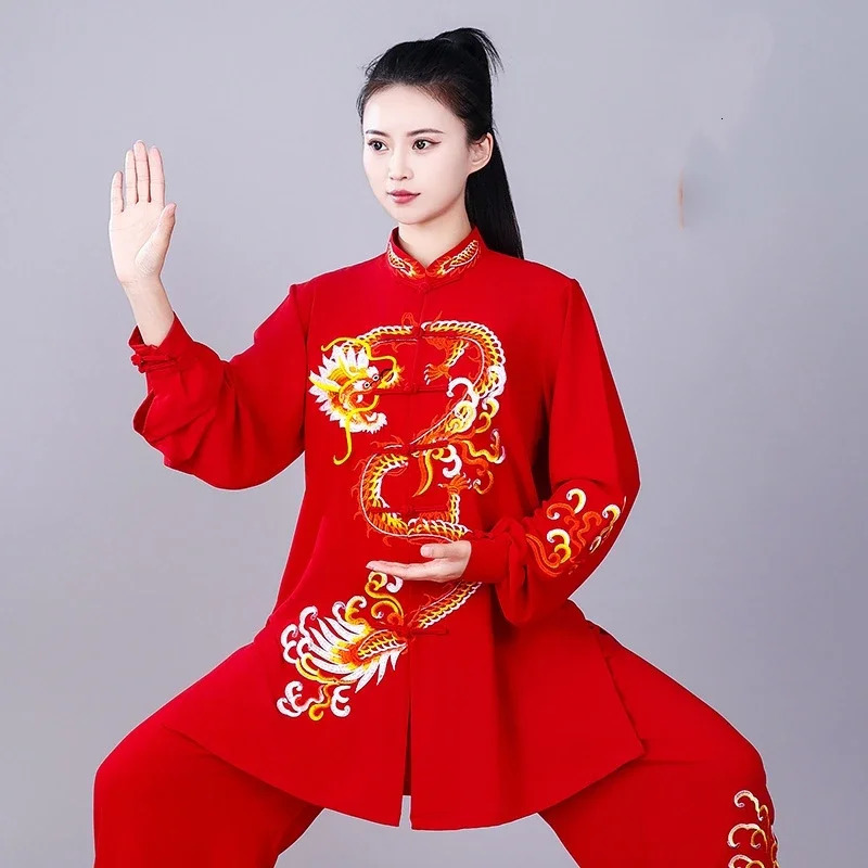 TOVEKIN Chinese Traditional Tai Chi Wushu Kungfu Suit Dragon Embroidered Martial Arts Wing Chun Training Morning Exercise 251028