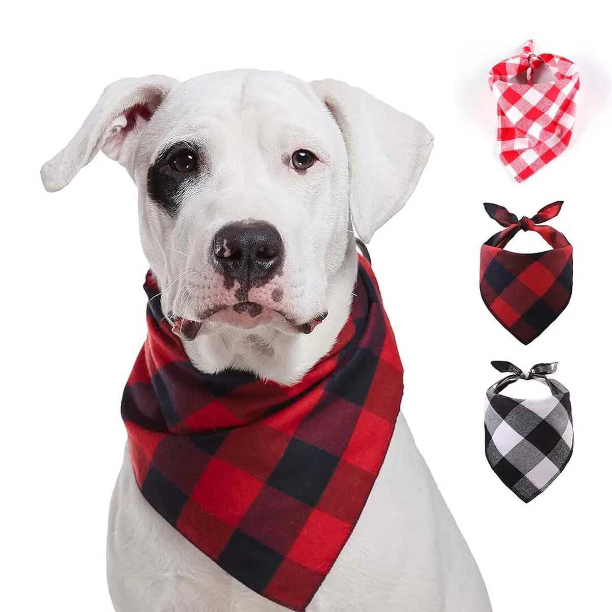 High Quality Classic red and black checkered pet dog bandage Kerchief pet dog accessories pet collar scarf Saliva dog towel T250407