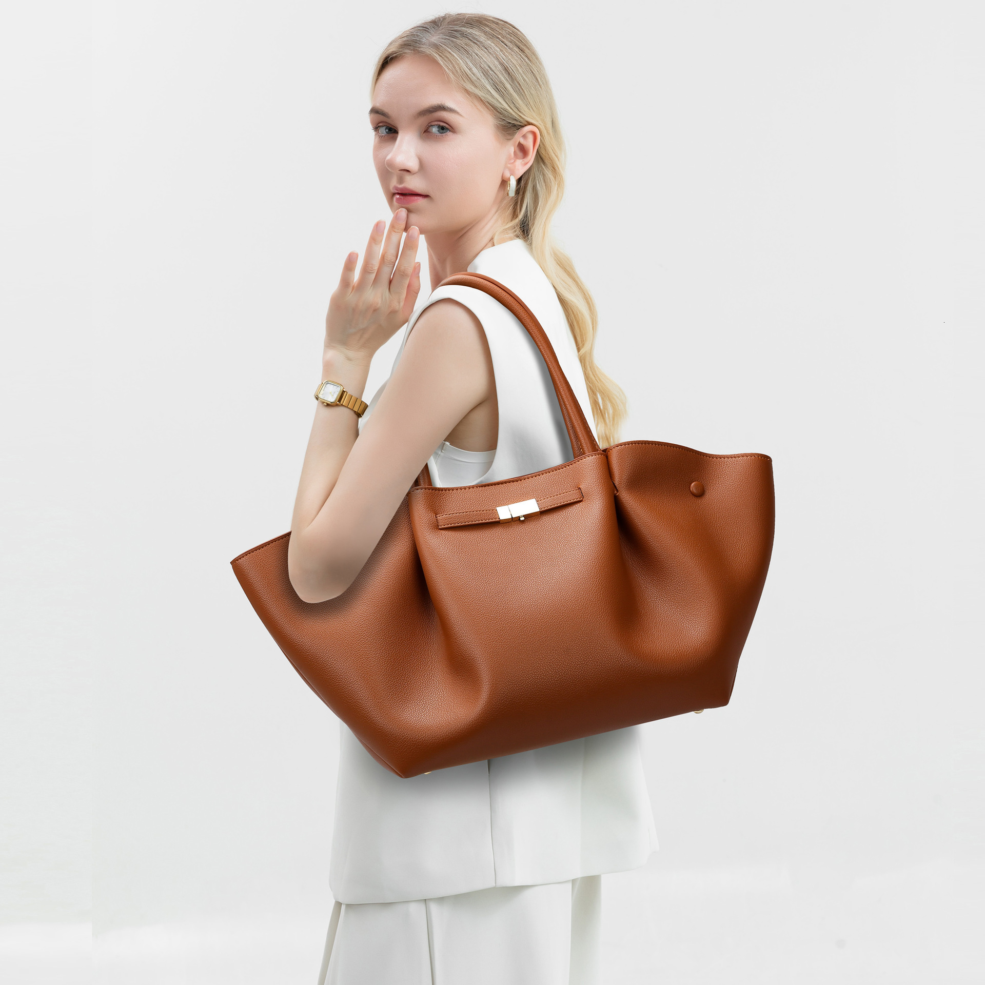 2025 New Wing Bag Women's Large Capacity Tote Bag Commuter PU Leather Underarm Handbag