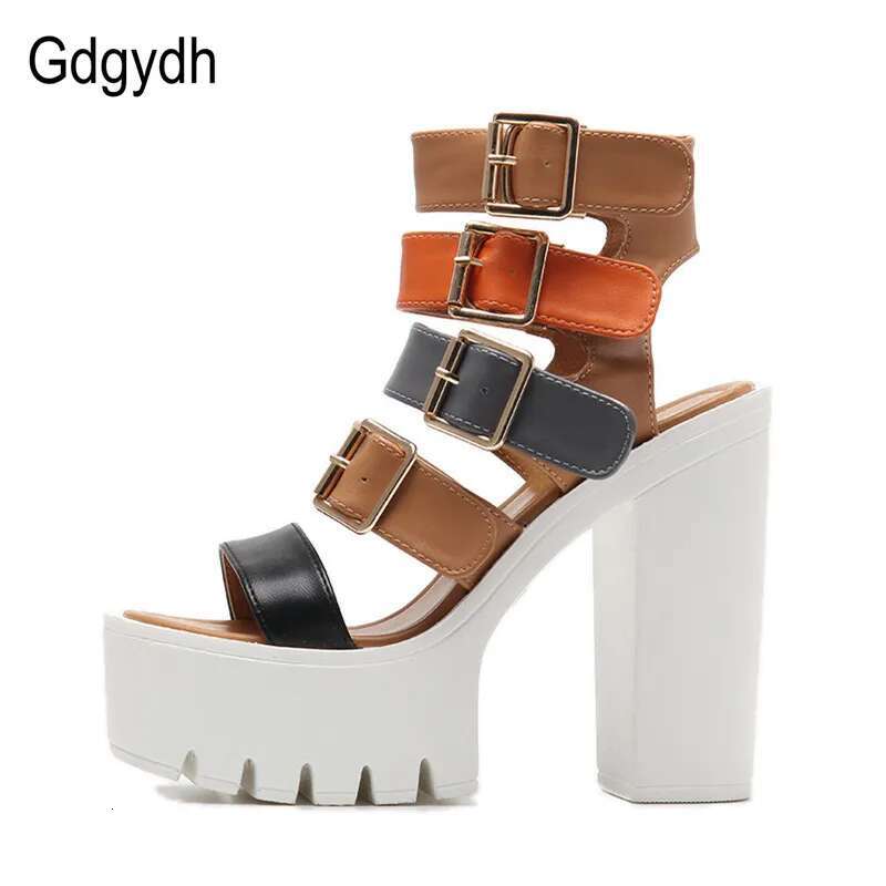 Gdgydh Women High Summer Fashion Ankle Buckle Strap Female Gladiator Sandals Platform Shoes Block Heels